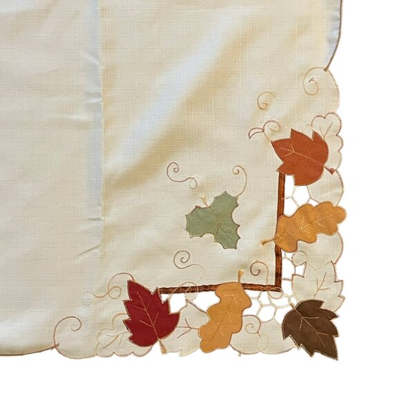Fall Harvest Tablecloth with Embroidered Autumn Leaves | 59x82 | Rectangular - Picture 1 of 10